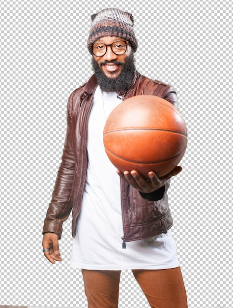 PSD homme noir jouant avec un ballon de basket