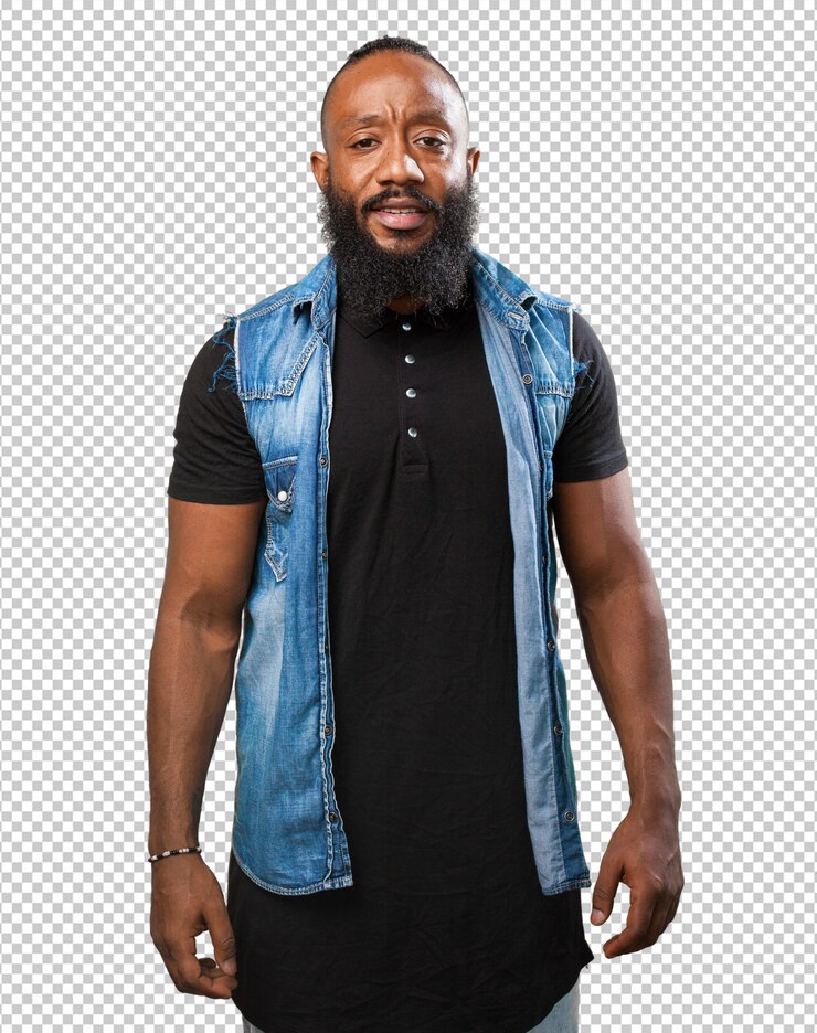 PSD homme noir souriant sur blanc