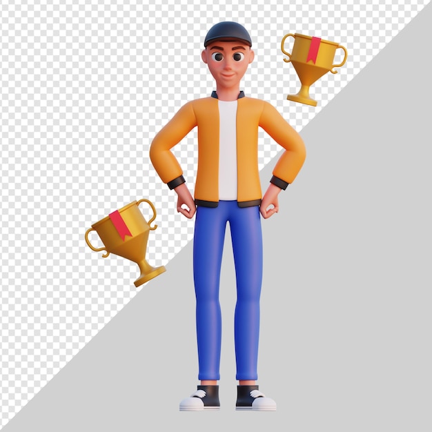 L'homme obtient une illustration de personnage 3d trophée