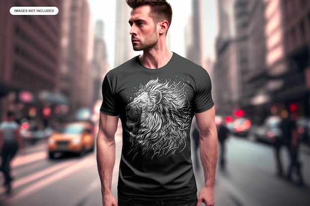 Un Homme Portant Une Chemise Noire Avec Un Lion Dessus