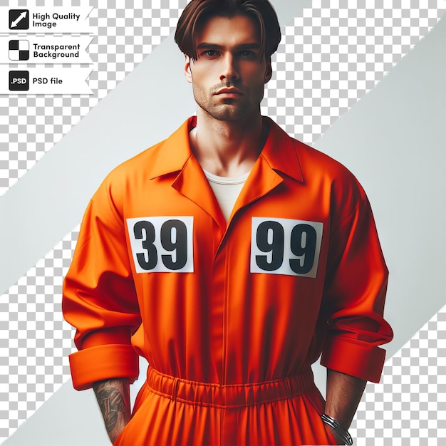 PSD un homme portant une combinaison orange avec le numéro 99 dessus