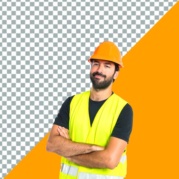 un homme portant un gilet de sécurité jaune à fond transparent