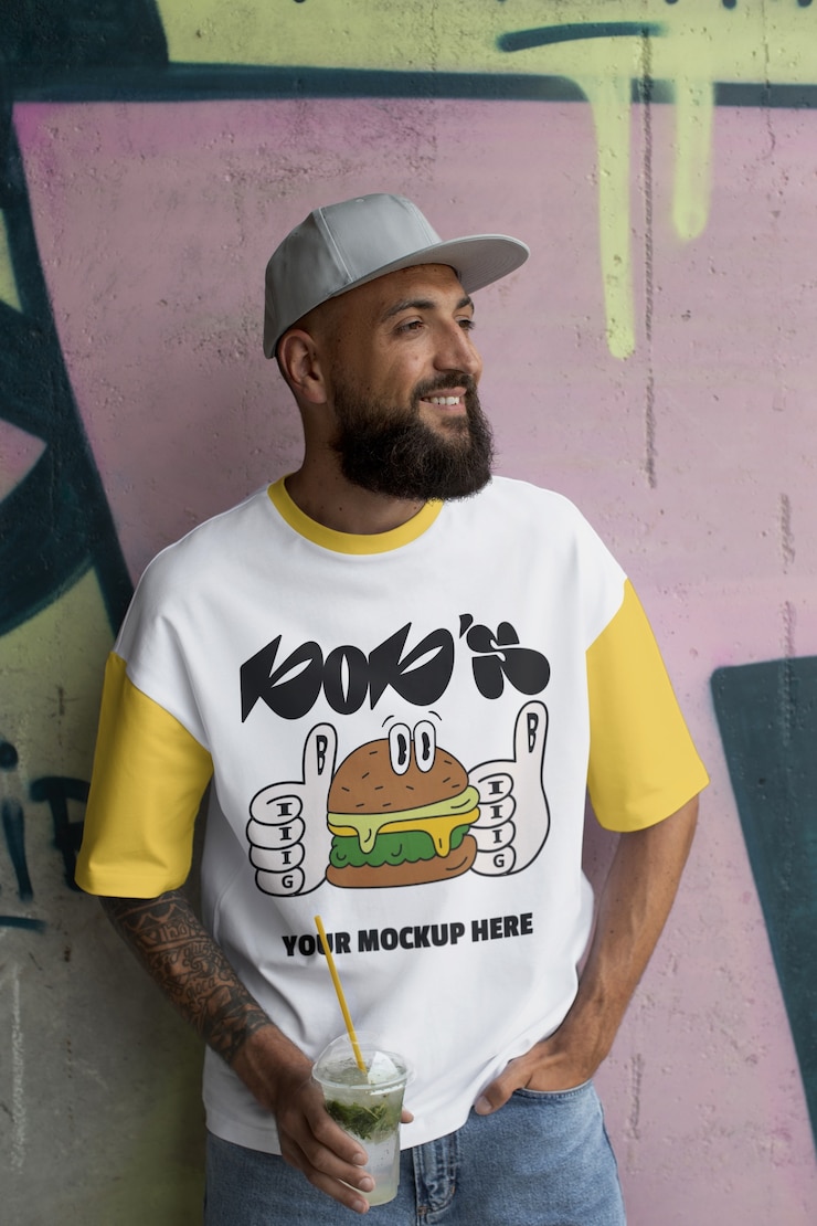 Homme portant un logo sur la conception d'une maquette de t-shirt avant