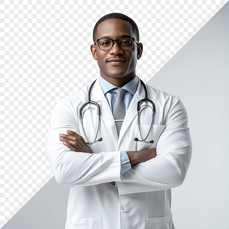 PSD un homme portant des lunettes et un manteau de laboratoire blanc avec un stéthoscope dessus