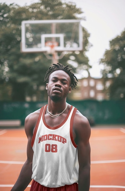 PSD un homme portant une maquette d'équipement de basket-ball