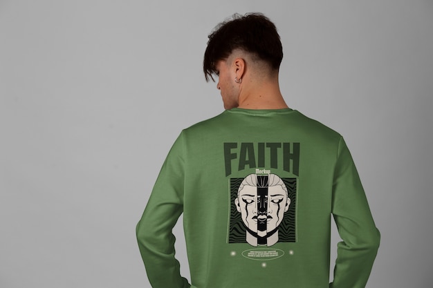 Homme portant une maquette de sweat-shirt