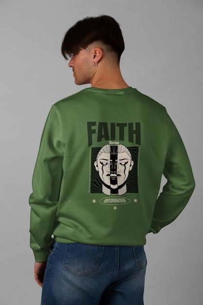 Homme portant une maquette de sweat-shirt