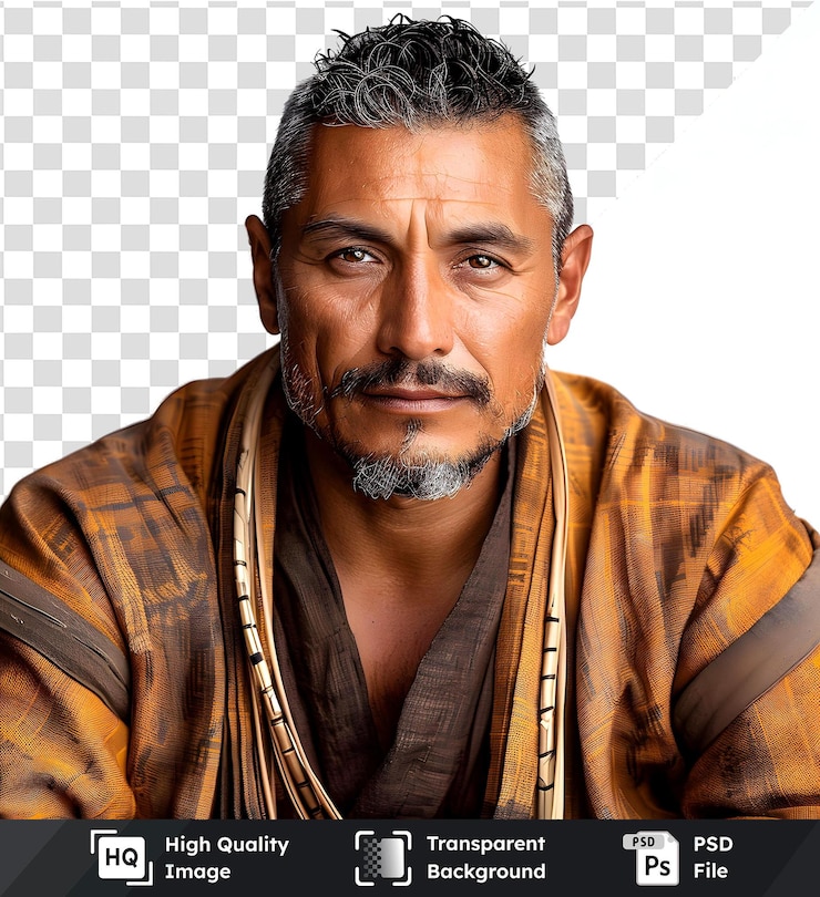 PSD un homme portant une robe brune et jaune sur un psd transparent