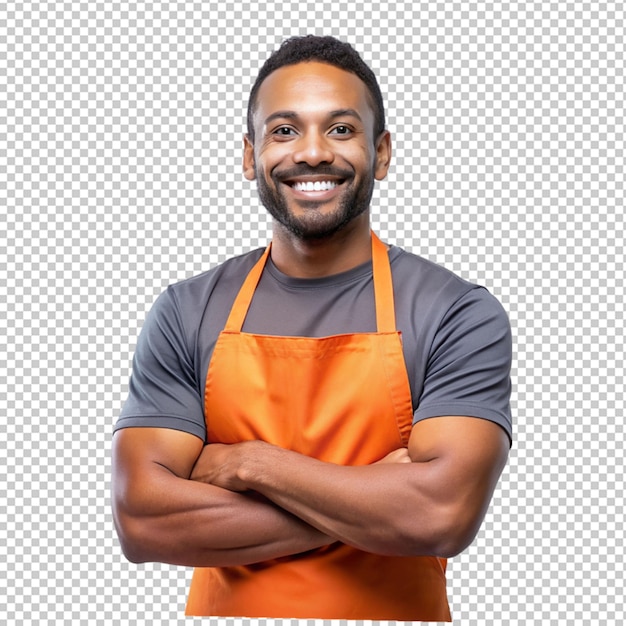 Un Homme Portant Un Tablier Orange Sur Un Fond Transparent