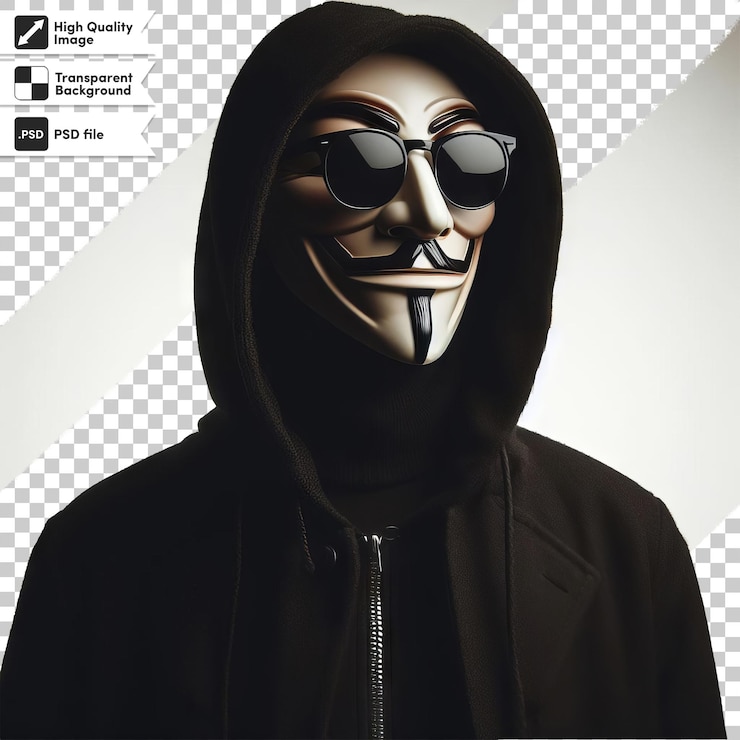 PSD homme psd avec masque anonyme sur fond transparent avec couche de masque modifiable