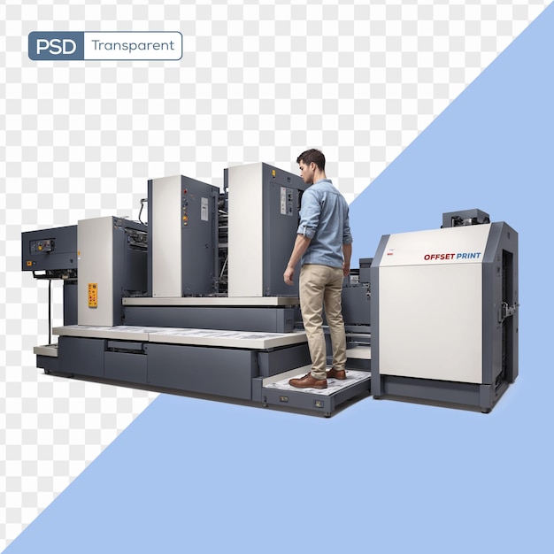 Homme PSD travaillant sur une machine offset à impression en 2 couleurs