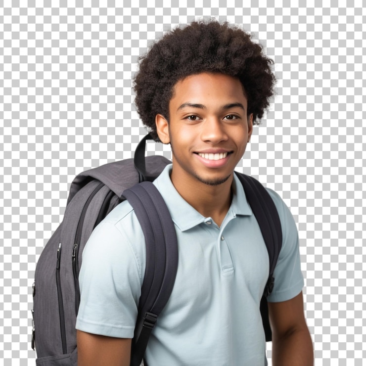 PSD un homme avec un sac à dos qui dit qu'il sourit