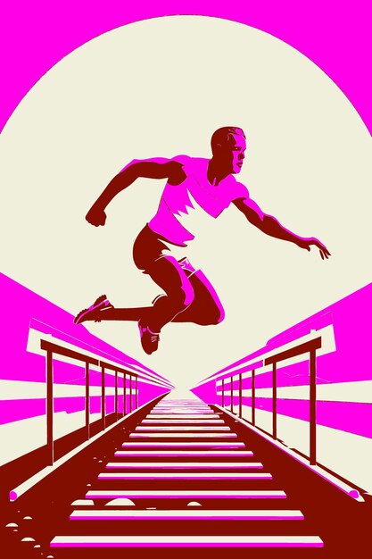 PSD un homme sautant sur un pont avec un fond rose