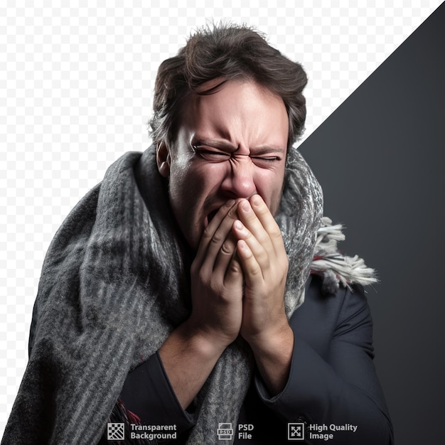 PSD un homme se couvre la bouche avec ses mains.