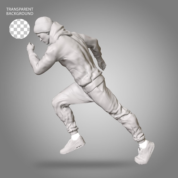 PSD homme sport porter avec courir pose geste activités isolées illustration rendu en 3d