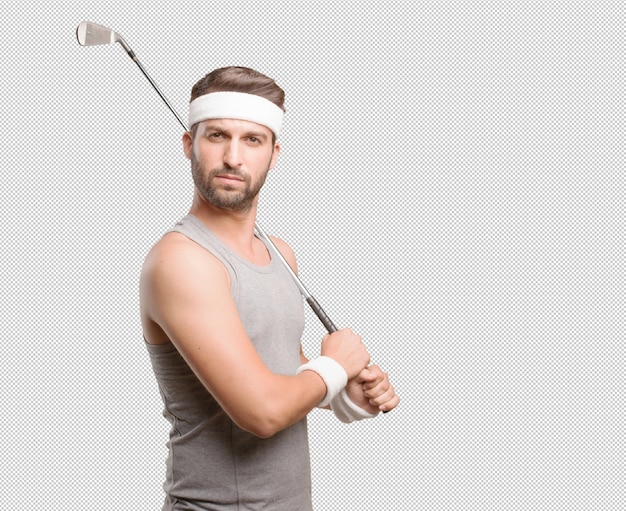 PSD homme sportif avec club de golf