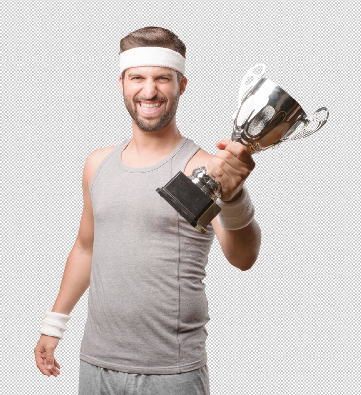 PSD homme sportif avec trophée