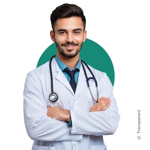 un homme avec un stéthoscope sur le cou se tient devant un cercle vert