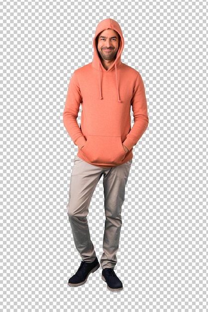 Homme en sweat rose