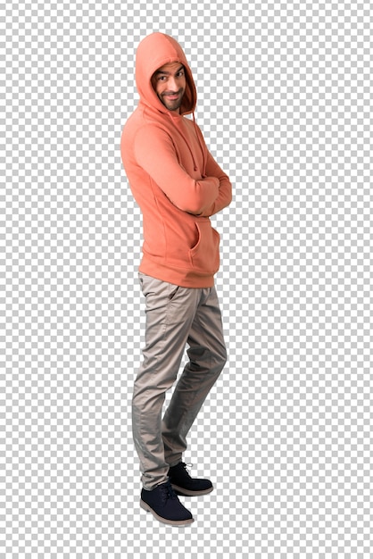 Homme en sweat rose