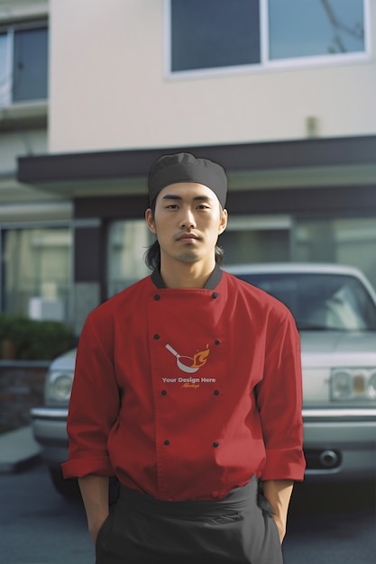 Un Homme De Taille Moyenne Portant L'uniforme D'un Chef Japonais.