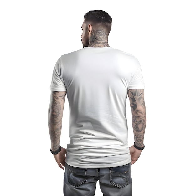 PSD homme tatoué en chemise blanche sur fond blanc