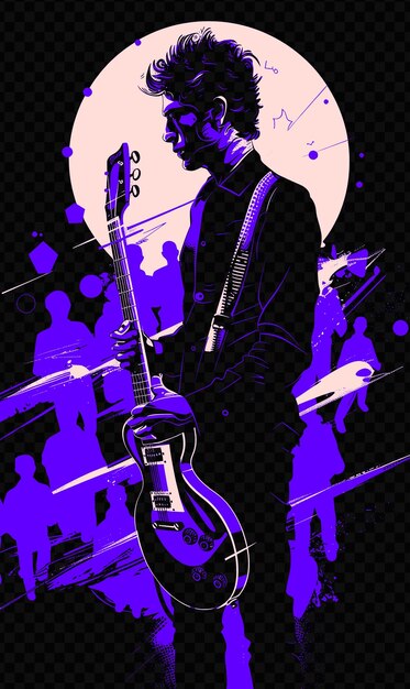 PSD homme tenant une guitare avec une foule de concerts derrière lui poster psd art design concept poster banner