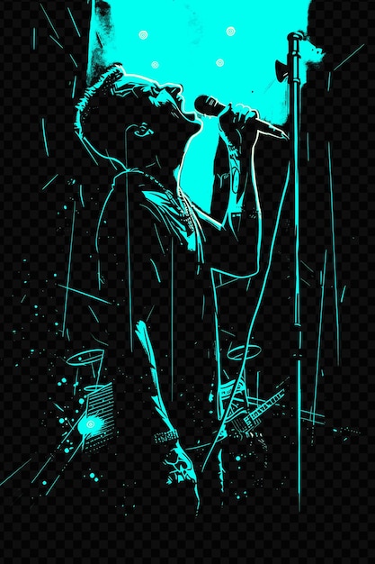 PSD homme tenant un microphone avec une scène de concert derrière lui pos psd art design concept poster banner
