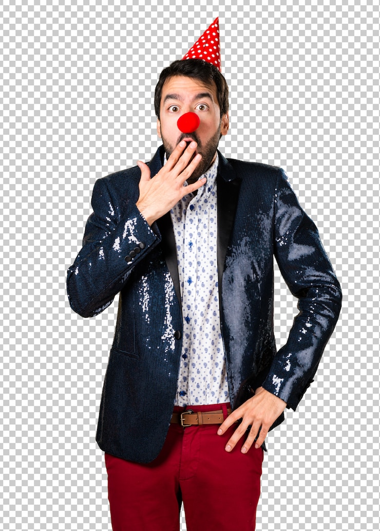 PSD homme avec veste à nez de clown