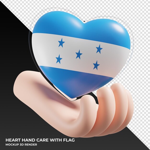 Honduras-flagge mit herzhandpflege realistisch 3d texturiert