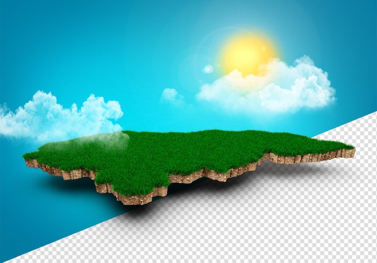 PSD honduras map realistic 3d map of honduras clouds tree sun rays on bright blue sky 3d illustration