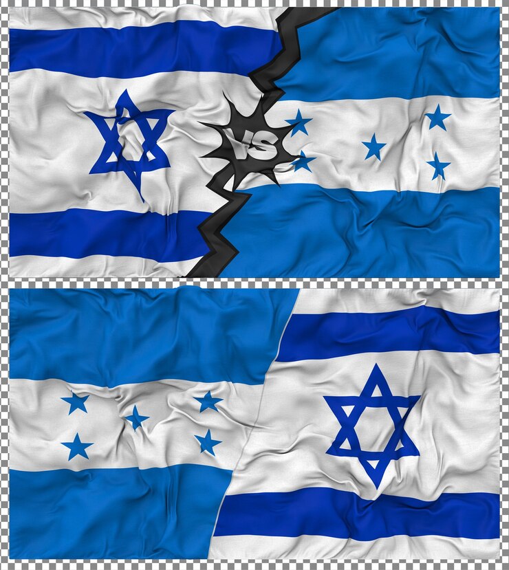 PSD honduras vs israel meia bandeira combinada textura de tecido de bump renderização 3d