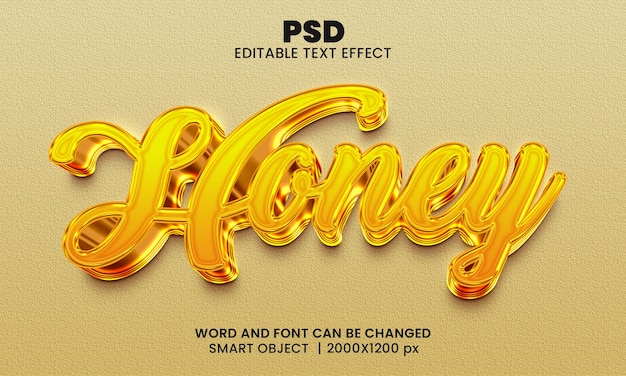 PSD honey 3d com efeito de texto editável premium psd com fundo