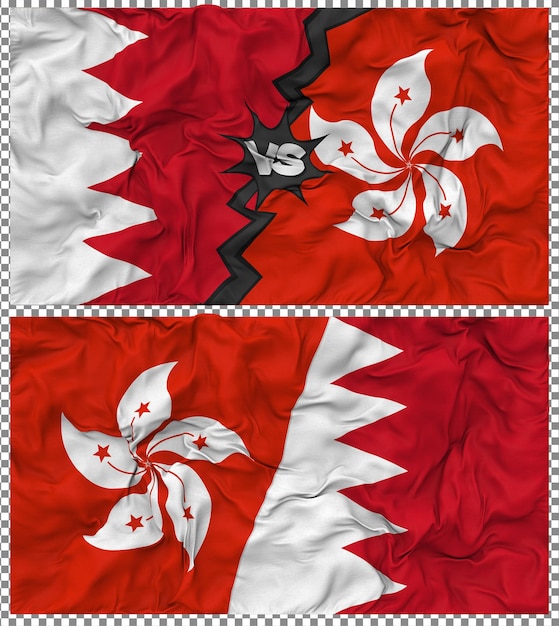 Hong Kong contra Bahréin Media bandera combinada con textura 3D de la tela