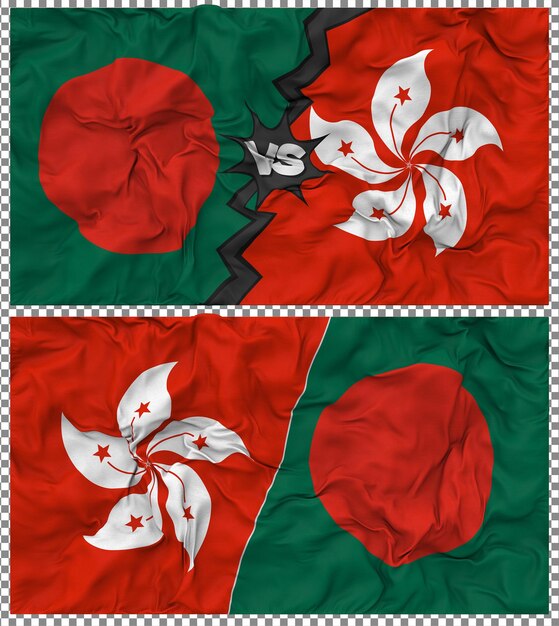 Hong Kong contra Bangladesh Media bandera combinada con textura 3D de la tela y el golpe