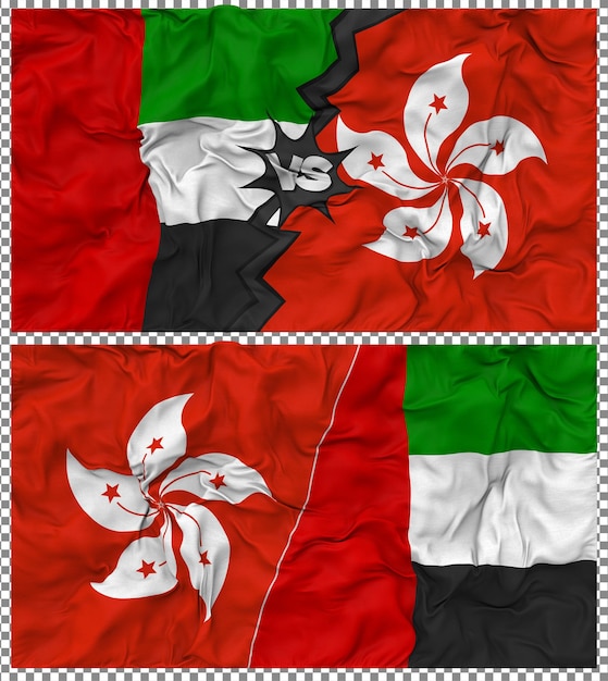 Hong Kong contra los Emiratos Árabes Unidos Media bandera combinada con textura en 3D