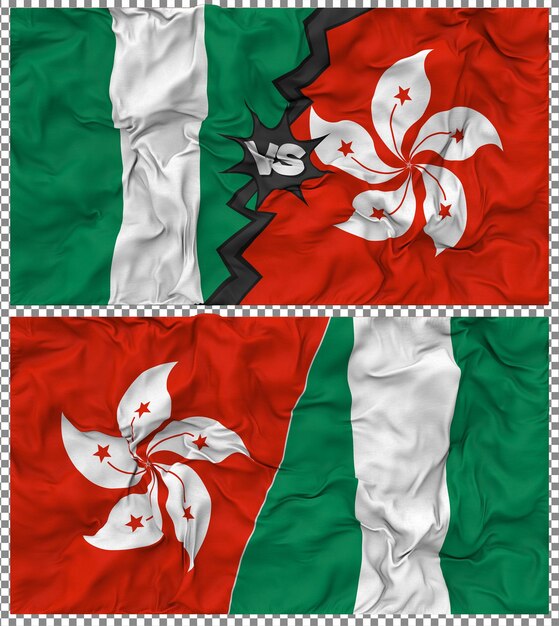 Hong Kong contra Nigeria Media bandera combinada con textura 3D de la tela de la bandera