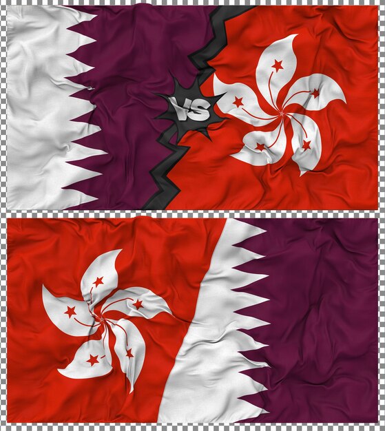 Hong Kong contra Qatar Media bandera combinada con textura 3D de la tela