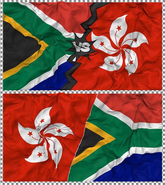 Hong Kong contra Sudáfrica Media bandera combinada con tela y textura en 3D