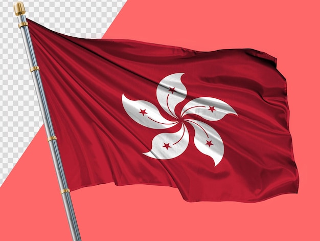 PSD hong kongs flagge auf einem metallflaggenmast für die komposition schwenken