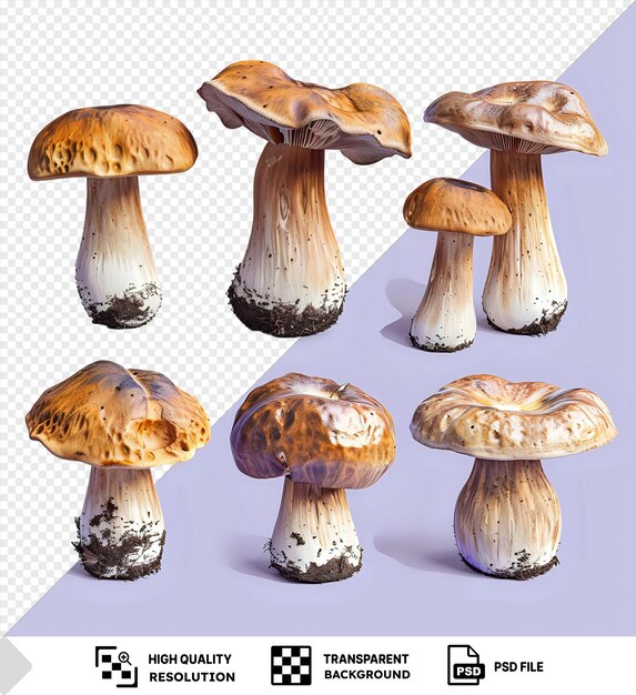 Hongos porcini en diferentes ángulos aislados en un fondo transparente png