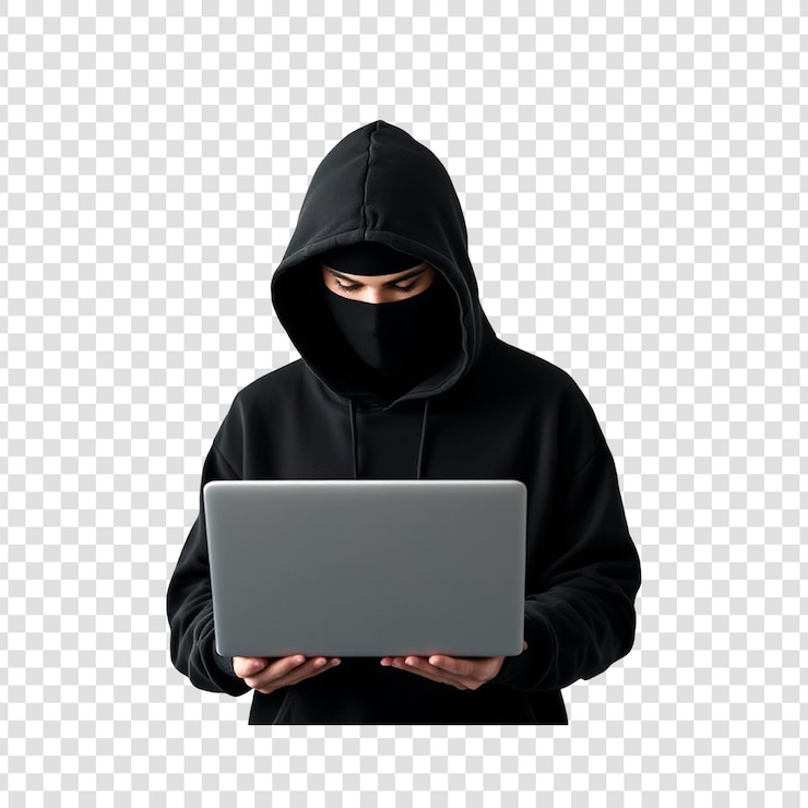 PSD hooded hacker on laptop