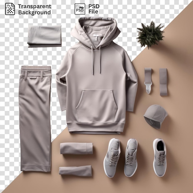 PSD hoodie casual e sapatos isolados para catálogos de moda moderna masculina com fundo transparente