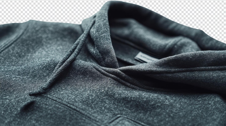 PSD hoodie grigio di alta qualità con un filo di trazione visto dall'alto perfetto per l'usura casuale o stratificata durante il tempo freddo