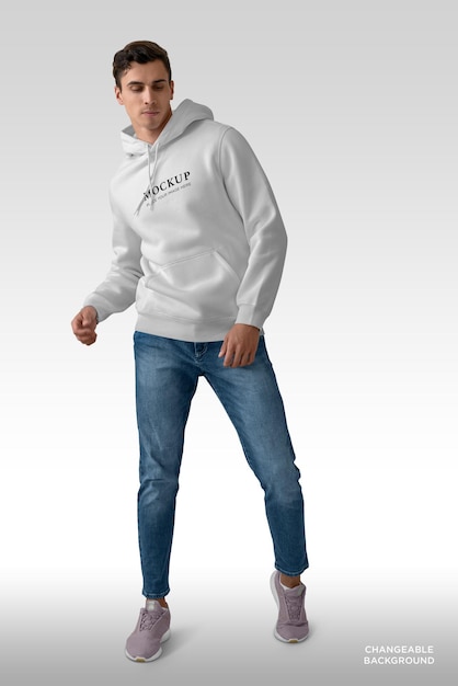 Hoodie-Modell isolierter Mann auf veränderlichem Hintergrund