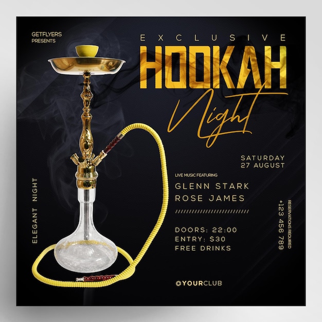 PSD hookah night party hookah exklusive party-instagram-flyer-vorlage