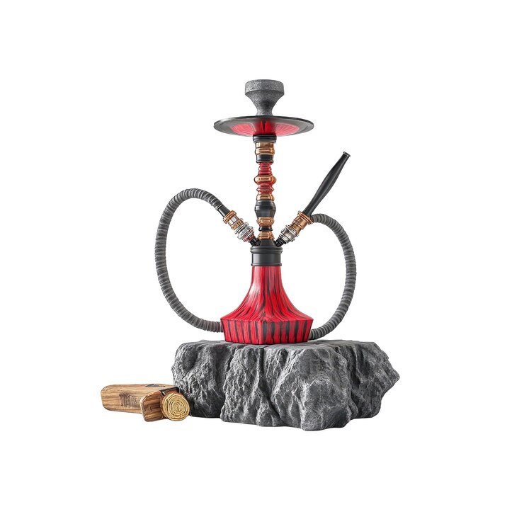 Hookah rosso e nero su una roccia