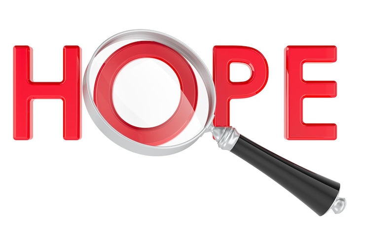 PSD hope con l'ingrandimento 3d su sfondo trasparente