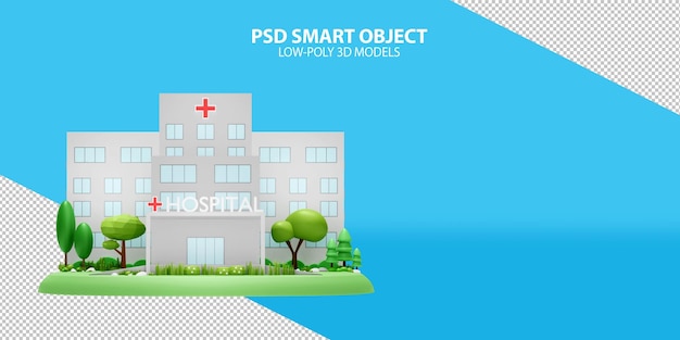PSD hôpital bâtiment psd objet intelligent sur fond dégradé image de rendu 3d d'objets low poly
