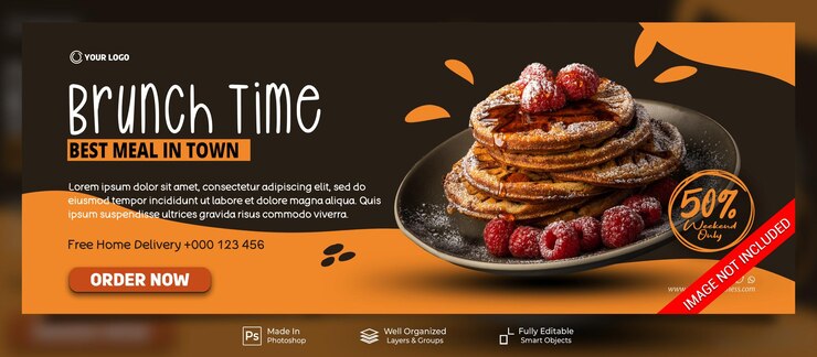 PSD hora do brunch melhor menu de refeição promoção de restaurante mídia social post modelo de banner de capa do facebook